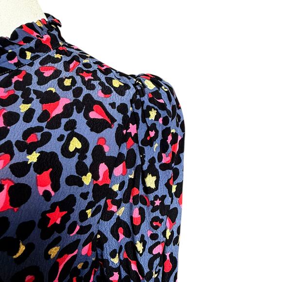 WYSE London Aimee Leopard Midi Dress Size 1 Fit S Ruffled Neckline 100% Viscose - Picture 5 of 13